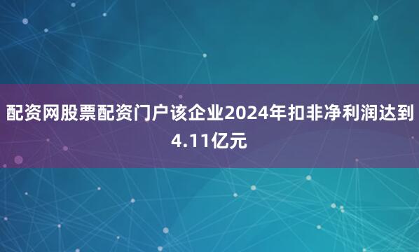 配资网股票配资门户该企业2024年扣非净利润达到4.11亿元